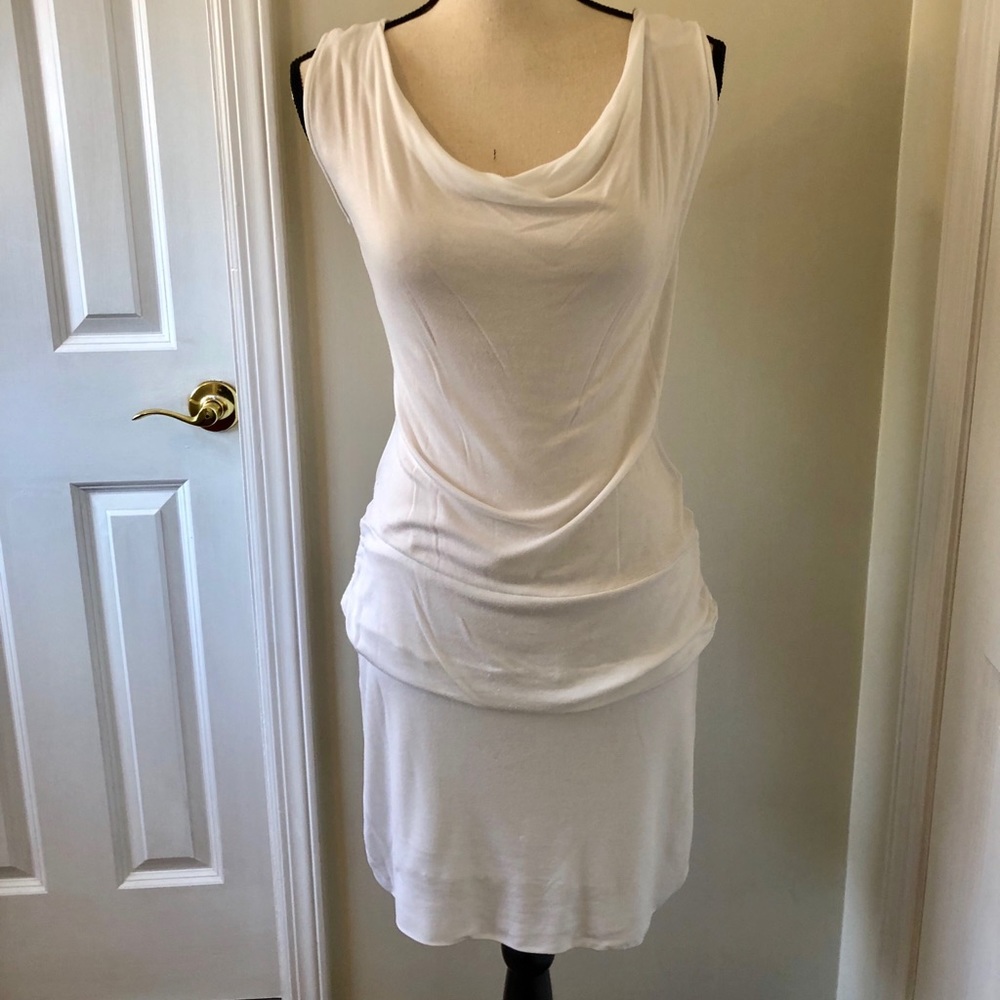 BCBG white draped neck mini dress, S